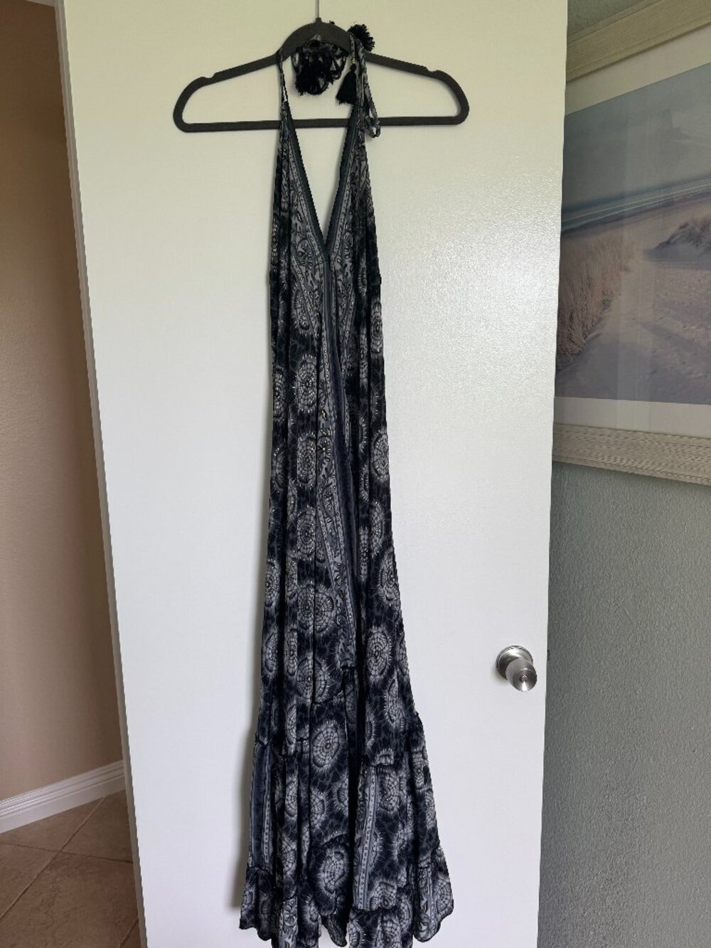 Karma Highway Black Gray Boho Halter Maxi Dress One Size
